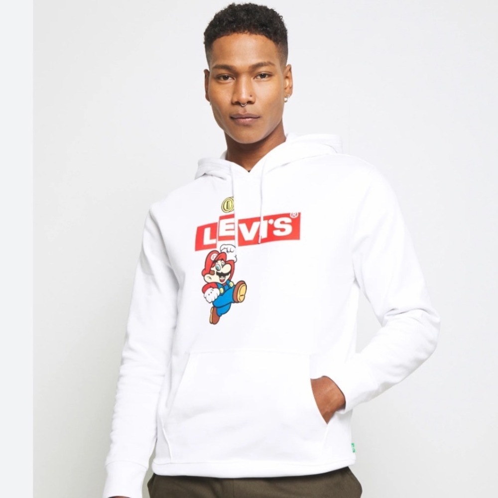 Levis x Super Mario Nintendo White Graphic Hoodie Men Sz XL Pullover Rare Collab